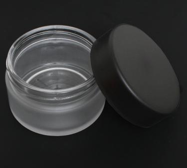 Frosted Glass Jar with Smooth Black Plastic Cap | Wide Mouth | 2.66 oz (80ml)  {72/case}