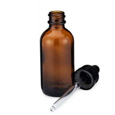 2 oz (60ml) Boston Round Glass Bottle w/Glass Dropper | AMBER  {160/case}