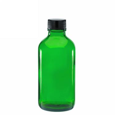 4 oz (120ml) Boston Round Glass Bottle w/Black Poly Cone Cap  {128/case} #3