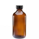 8 oz (240ml) 28/400 Boston Round Amber Glass Bottle w/Black Poly Cone Cap  {96/case}