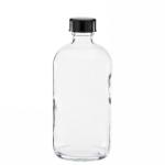 8 oz (240ml) 28/400 Boston Round Clear Glass Bottle w/Black Poly Cone Cap  {96/case}