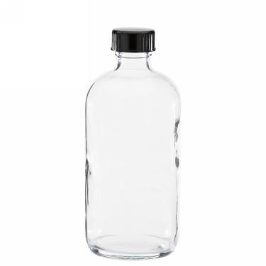 8 oz (240ml) 28/400 Boston Round Clear Glass Bottle w/Black Poly Cone Cap  {96/case}