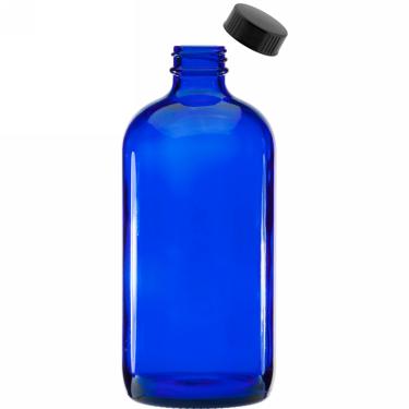 16 oz (480ml) 28/400 Boston Round Blue Glass Bottle w/Black Poly Cone Cap  {72/case} #2