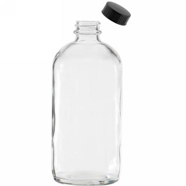 16 oz (480ml) 28/400 Boston Round Clear Glass Bottle w/Black Poly Cone Cap  {60/case} #2