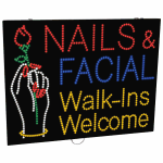 2-In-1 Led Sign || NAILS & FACIAL Walk-Ins Welcome with right hand & flower