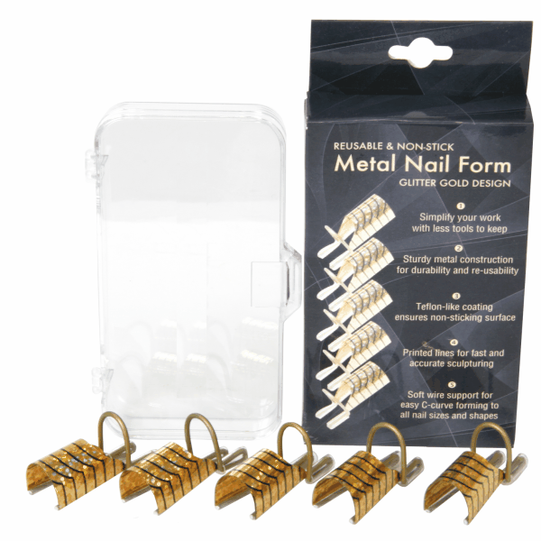 Reusable Aluminum Nail Form | Gold Glitter Design